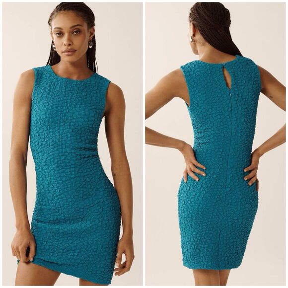 By Anthropologie Textured Mini Shift Dress Size XXS Blue New Stretch Sleeveless - Picture 1 of 10